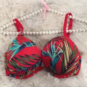 PINK Victoria’s Secret Push Up Red Tropical Bra